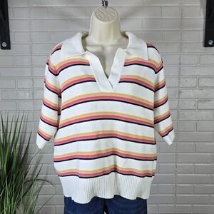 NWT DownEast Striped Collard Short Sleeve Sweater Extra Large